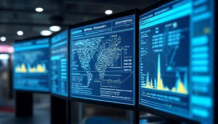 Modern logistics command center with tracking screens