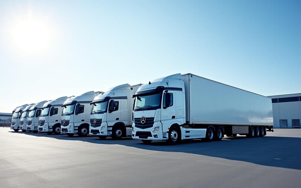 Fleet of modern transport trucks